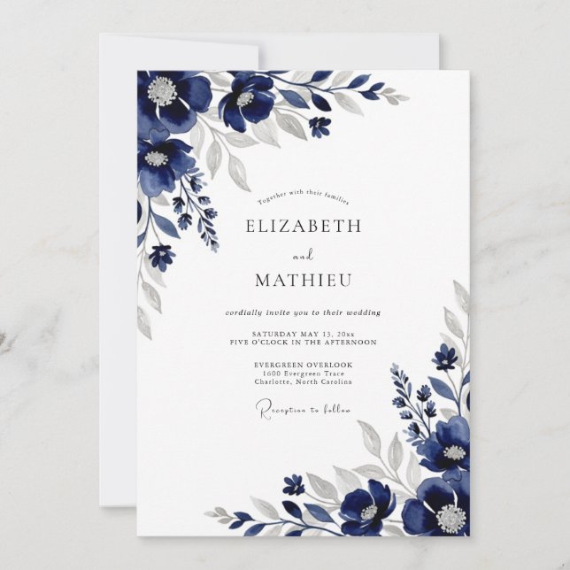 Navy Refined Winter Wedding Invitation (Front)