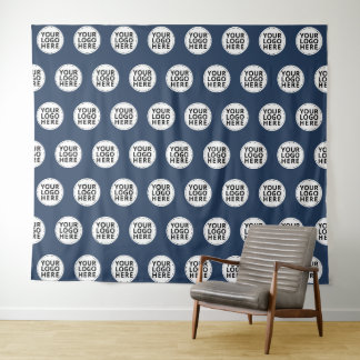 Navy Repeating Business Logo Tapestry