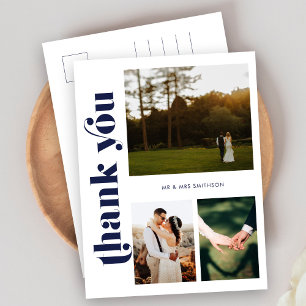Navy Retro Photo Wedding Thank You Postcard