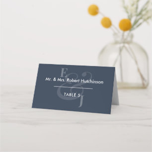 Navy Reverse Ampersand Wedding   Folded Seating Place Card