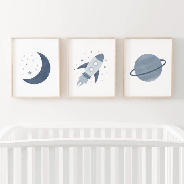 Navy Rocket Ship Moon Planet Outer Space Kids Room (Creator Uploaded)