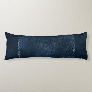 Navy Romance   Dark Blue Satin Grunge Rose Damask Body Cushion