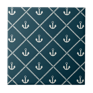 Navy Rope And Anchor Pattern Ceramic Tile
