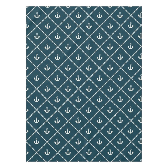 Navy Rope And Anchor Pattern Tablecloth (Front)