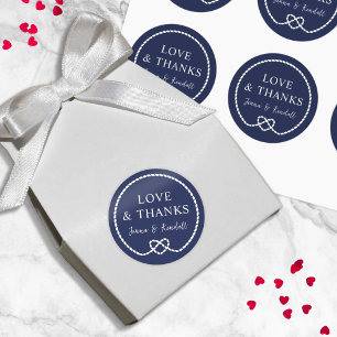 Navy Rope Heart Nautical Wedding Thank You Classic Round Sticker