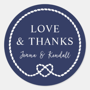 Navy Rope Heart Nautical Wedding Thank You Classic Round Sticker