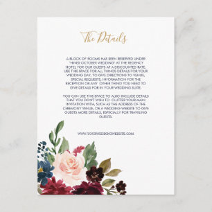 Navy Rose Burgundy Floral III Wedding Enclosure Card
