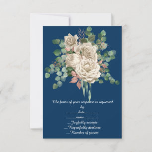 NAVY ROSE EUCALYPTUS RSVP ANNOUCEMENT CARD