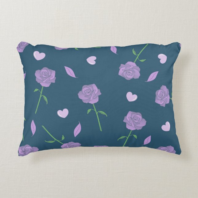 Navy Rose Floral Bohemian Botanical Pattern Decorative Cushion (Front)