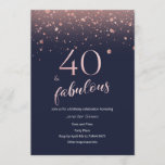 Navy Rose Gold 40th Birthday Invitation<br><div class="desc">Navy blue & rose gold glitter 40th birthday invitation. 
Please contact me if you need any customisation or matching products.</div>