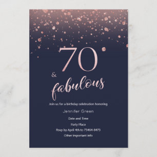 Navy Rose Gold 70th Birthday Invitation
