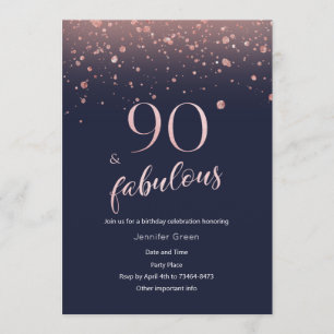 Navy Rose Gold 90th Birthday Invitation