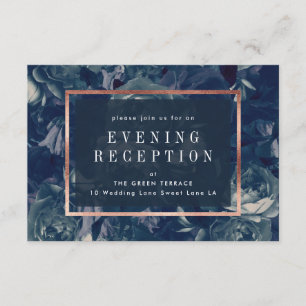 Navy Rose Gold Bouquet Wedding Reception Card