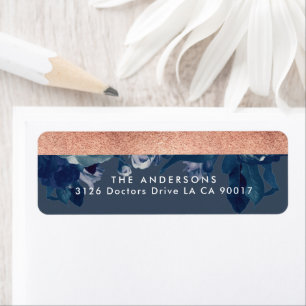 Navy Rose Gold Bouquet Wedding return address Label