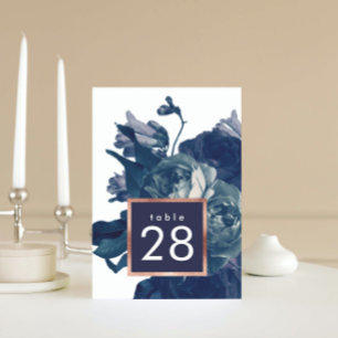 Navy Rose Gold Bouquet Wedding Table Numbers