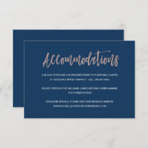 Navy & Rose Gold Chic Wedding Accommodations Card