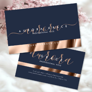Navy Rose Gold Elegance Business Card