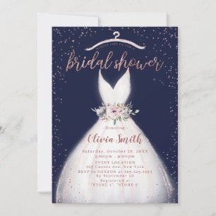 Navy Rose Gold Elegant Dress Bridal Shower Invitat Invitation