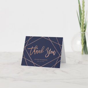 Navy   Rose Gold Geometric Graduation Thank You Card