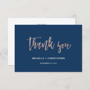 Navy & Rose Gold Glam Chic Flat Thank You Card