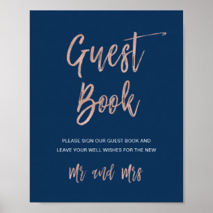 Navy & Rose Gold Glam Chic Wedding Guestbook Sign