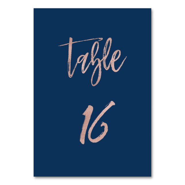 Navy & Rose Gold Glam Chic Wedding Table Number 16 (Front)