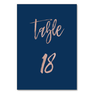 Navy & Rose Gold Glam Chic Wedding Table Number 18