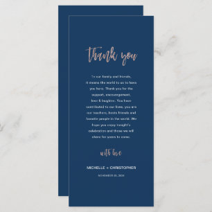 Navy & Rose Gold Glam Chic Wedding Thank You Card 