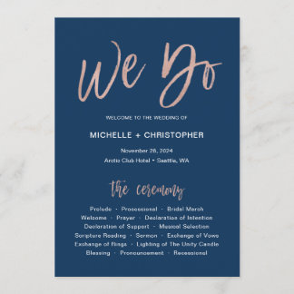 Navy & Rose Gold Glam We Do Wedding Program Card