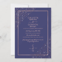 Navy Rose Gold Glitter Confetti Corners Engagement