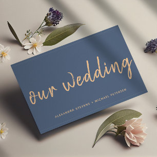 Navy rose gold modern wedding website typography enclosure card