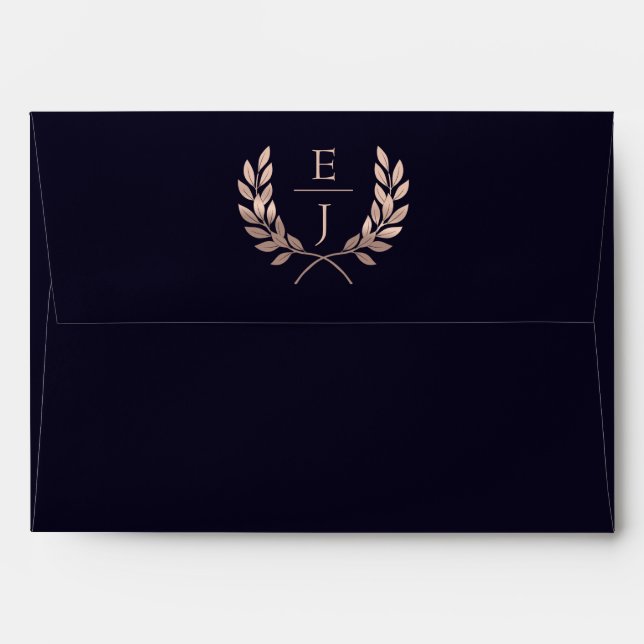 Navy Rose Gold Monogram Wedding Invitations Envelope (Back (Top Flap))