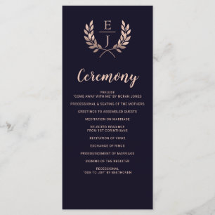 Navy Rose Gold Monogram Wedding programs