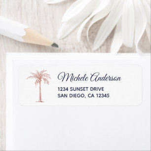 Navy Rose Gold Palm Tree Wedding Return Address Return Address Label