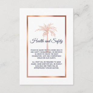 Navy Rose Gold Palm Wedding Health and Safety Enclosure Card