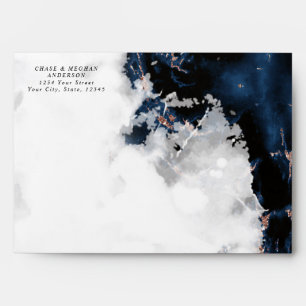 Navy Rose Gold Sapphire Marbled Geode  Envelope