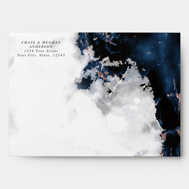 Navy Rose Gold Sapphire Marbled Geode  Envelope (Front)