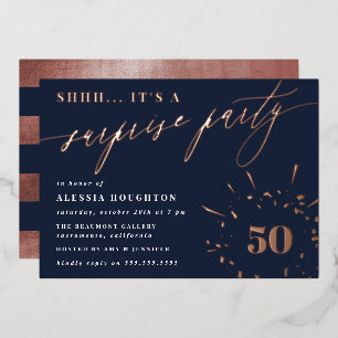 Navy & Rose Gold Script Surprise Party