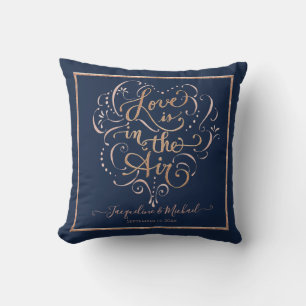 Navy Rose Gold Script Typography Love Wedding Gift Cushion