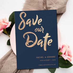 Navy Rose Gold Typography Wedding Save The Date