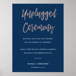 Navy & Rose Gold Unplugged Wedding Ceremony Sign