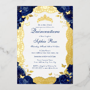 Navy Rose Lace Quinceanera Birthday