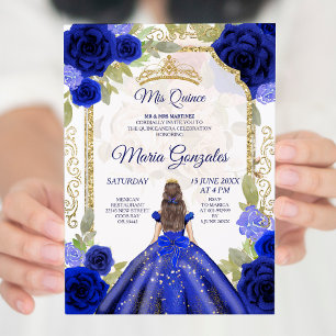 Navy Rose Mexican Girl Charra Quinceanera Invitation