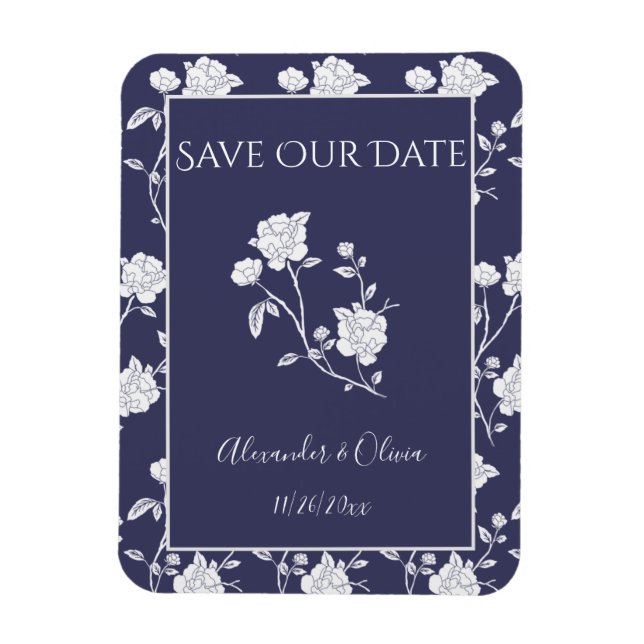 Navy Rose Save The Date Magnet (Vertical)