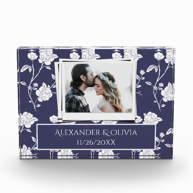 Navy Rose Wedding Couples Photo Block (Front)
