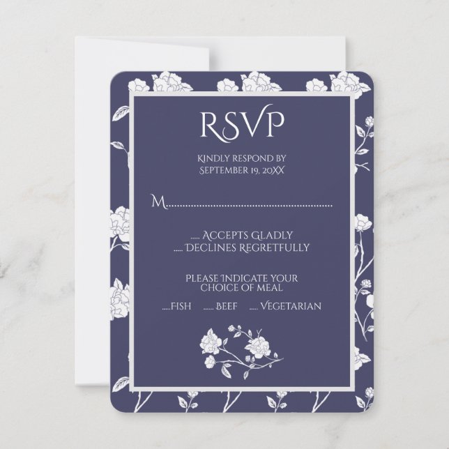 Navy Rose Wedding RSVP Card (Front)