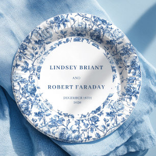 Navy Roses Floral Chic Wedding Paper Plates