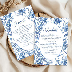 Navy Roses Wedding Floral Elegant Details Card