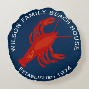 Navy Round Red Lobster Family Beach House Cushion