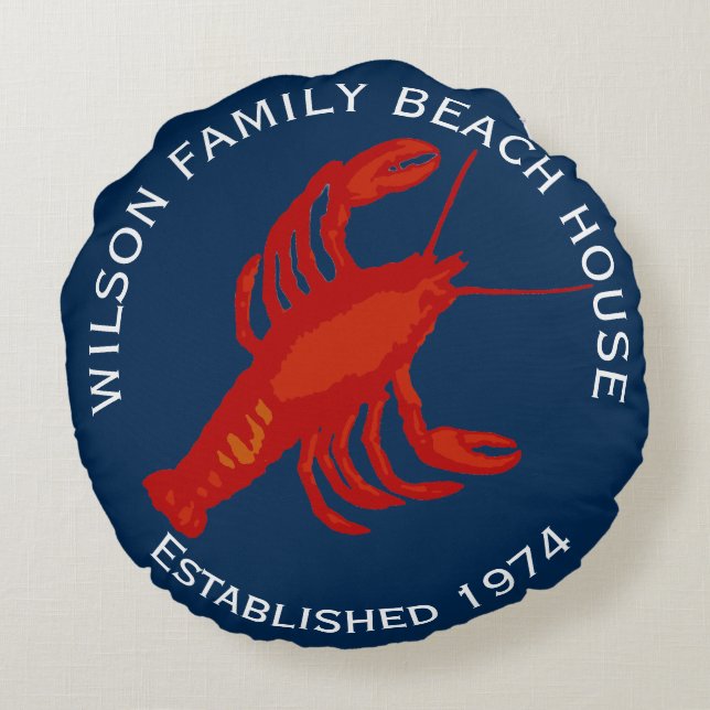 Navy Round Red Lobster Family Beach House Round Cushion (Back)